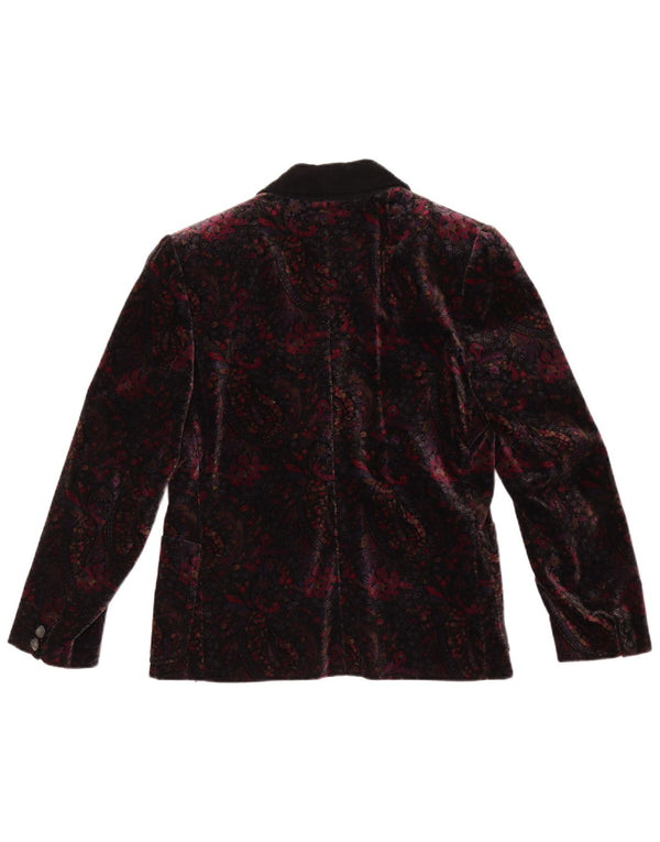 Vintage Dame 1 Knap Velvet Blazer Jacket UK 12 Medium Burgundy Floral