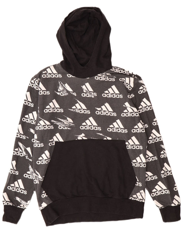 Adidas Mens Graphic Hoodie Jumper Large Grey Colourblock Cotton