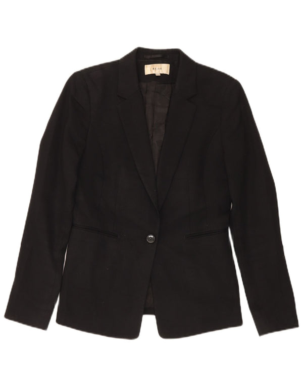 Jaqueta blazer feminina Reiss com 1 botão Reino Unido 10 pequena lã preta