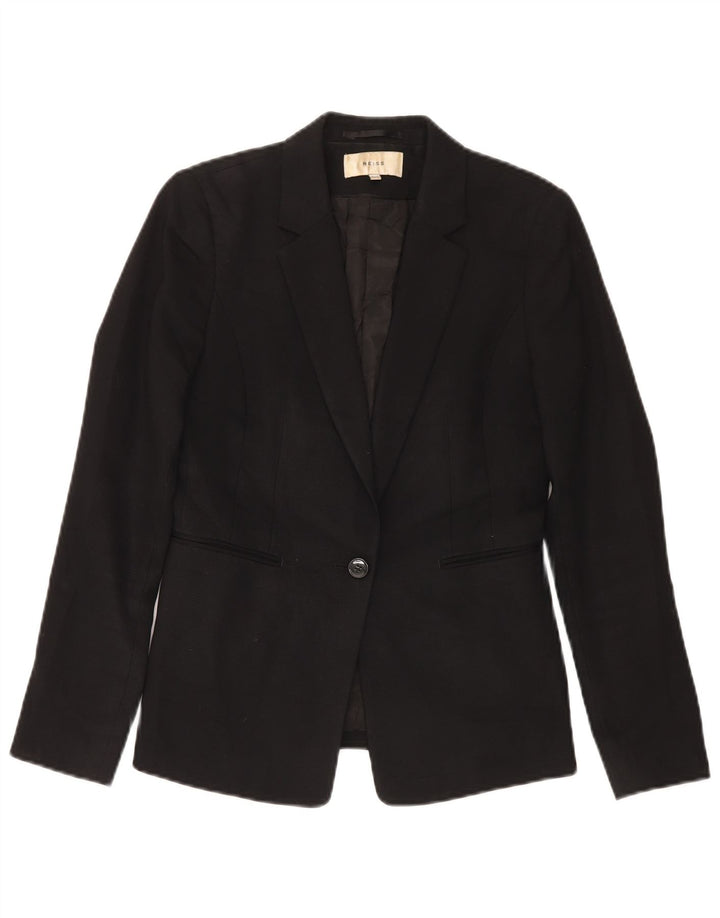 Jaqueta blazer feminina Reiss com 1 botão Reino Unido 10 pequena lã preta
