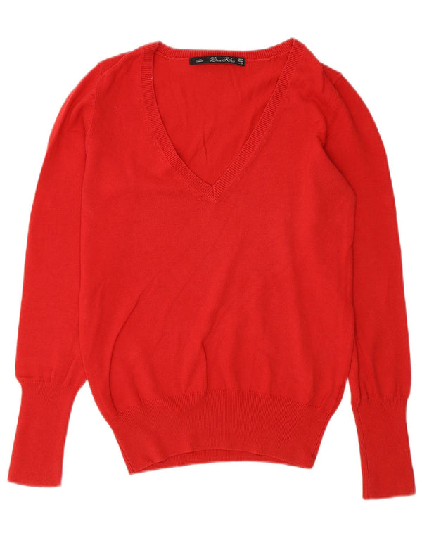 Zara Womens V-Neck Jumper Sweater UK 12 Medium Orange