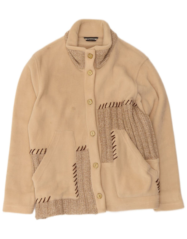 Vintage mujer chaqueta de lana de gran tamaño Reino Unido 10 pequeño bloque de color beige