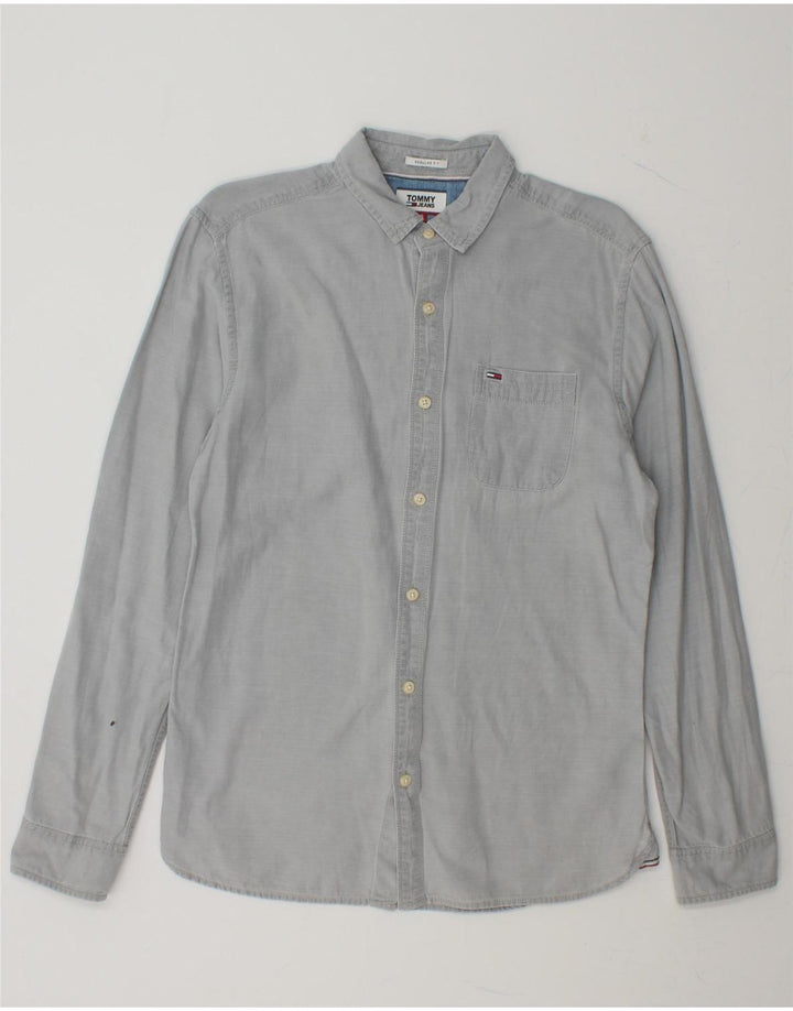 TOMMY HILFIGER Mens Regular Fit Shirt Small Grey Cotton Vintage Tommy Hilfiger and Second-Hand Tommy Hilfiger from Messina Hembry 