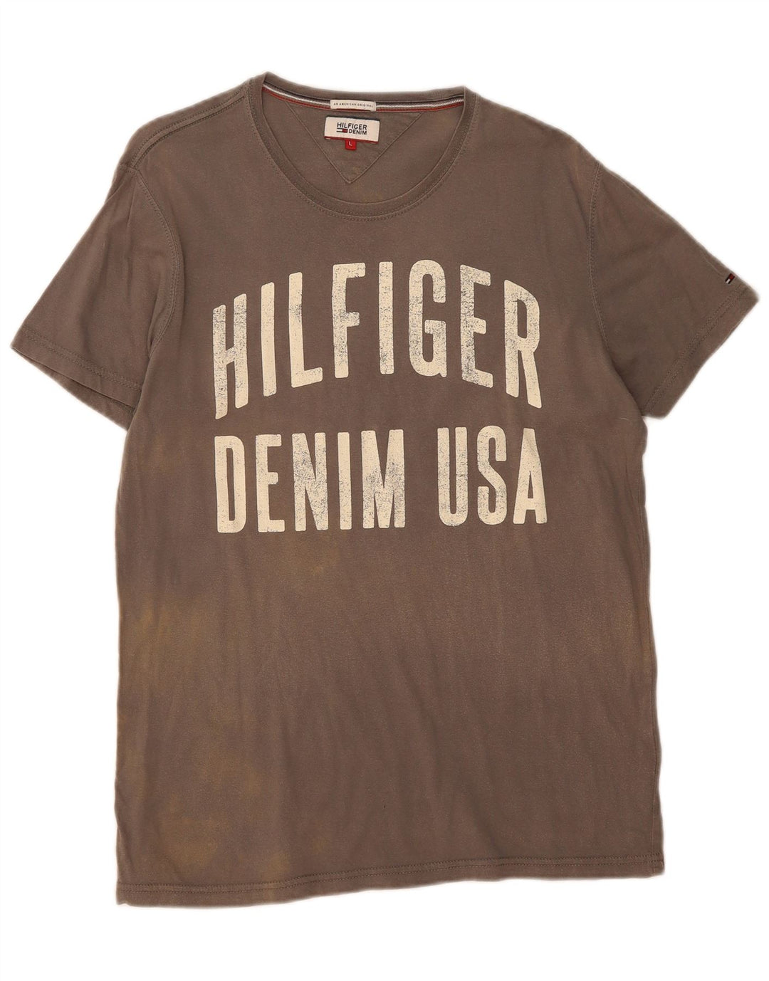 TOMMY HILFIGER Mens Graphic T-Shirt Top Large Grey