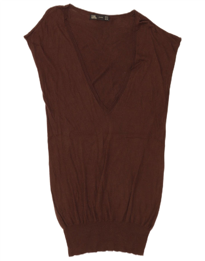 Zara Womens Longline Vest Débardeur Rayonne Marron Moyen