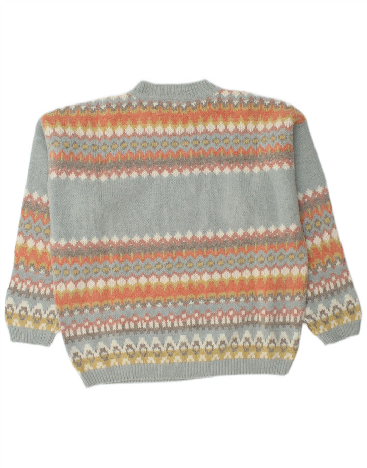 Sisley Mens Crew Neck Jumper Sweater Medium Multicoloured Fair Isle Wool
