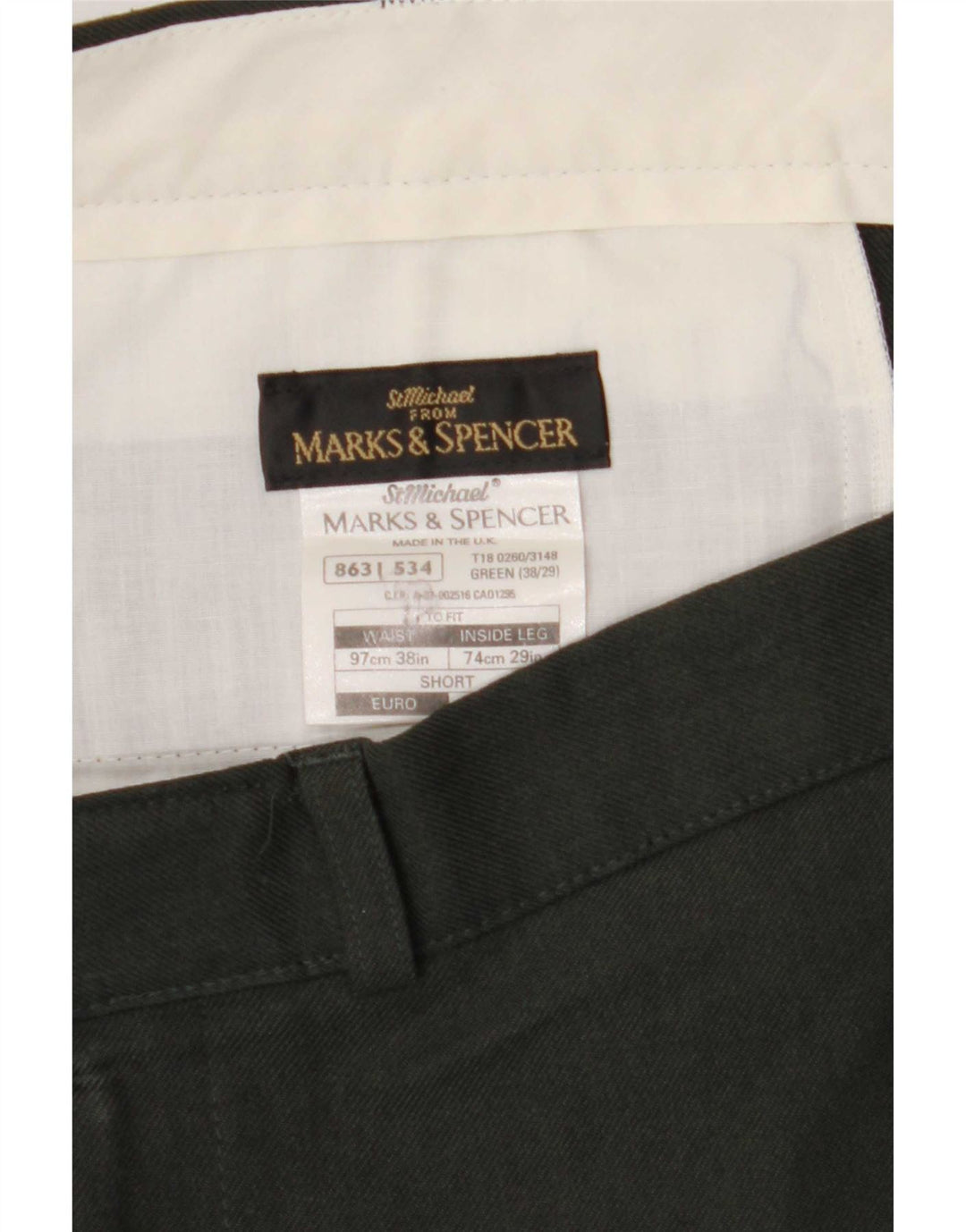 Marks & Spencer Mens Straight Chino Trousers W38 L29 Green Polyester