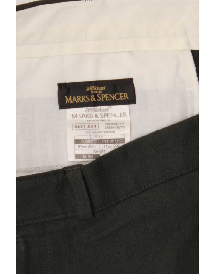 Marks & Spencer Mens Straight Chino Trousers W38 L29 Green Polyester