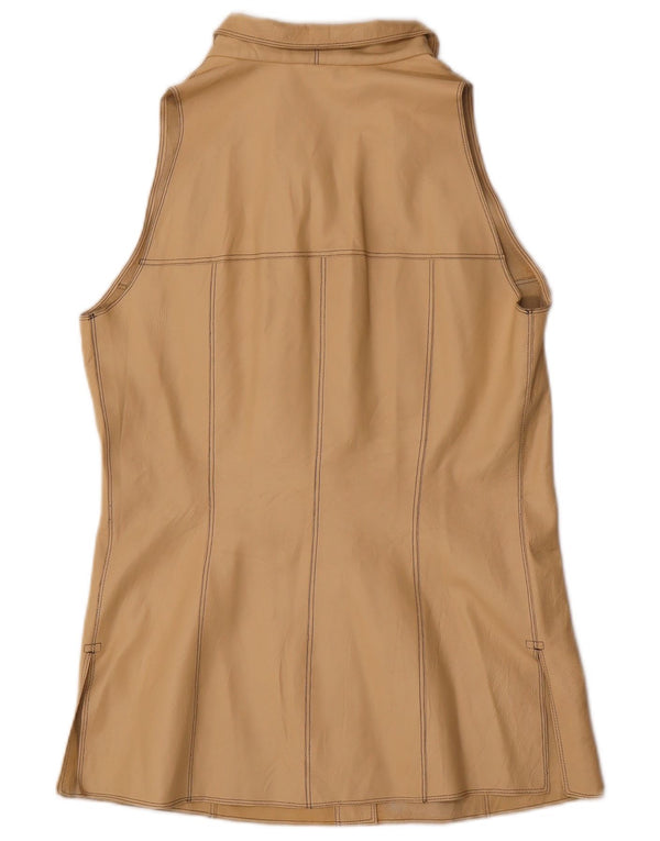 Vintage Womens Leather Gilet IT 44 Medium Beige Leather