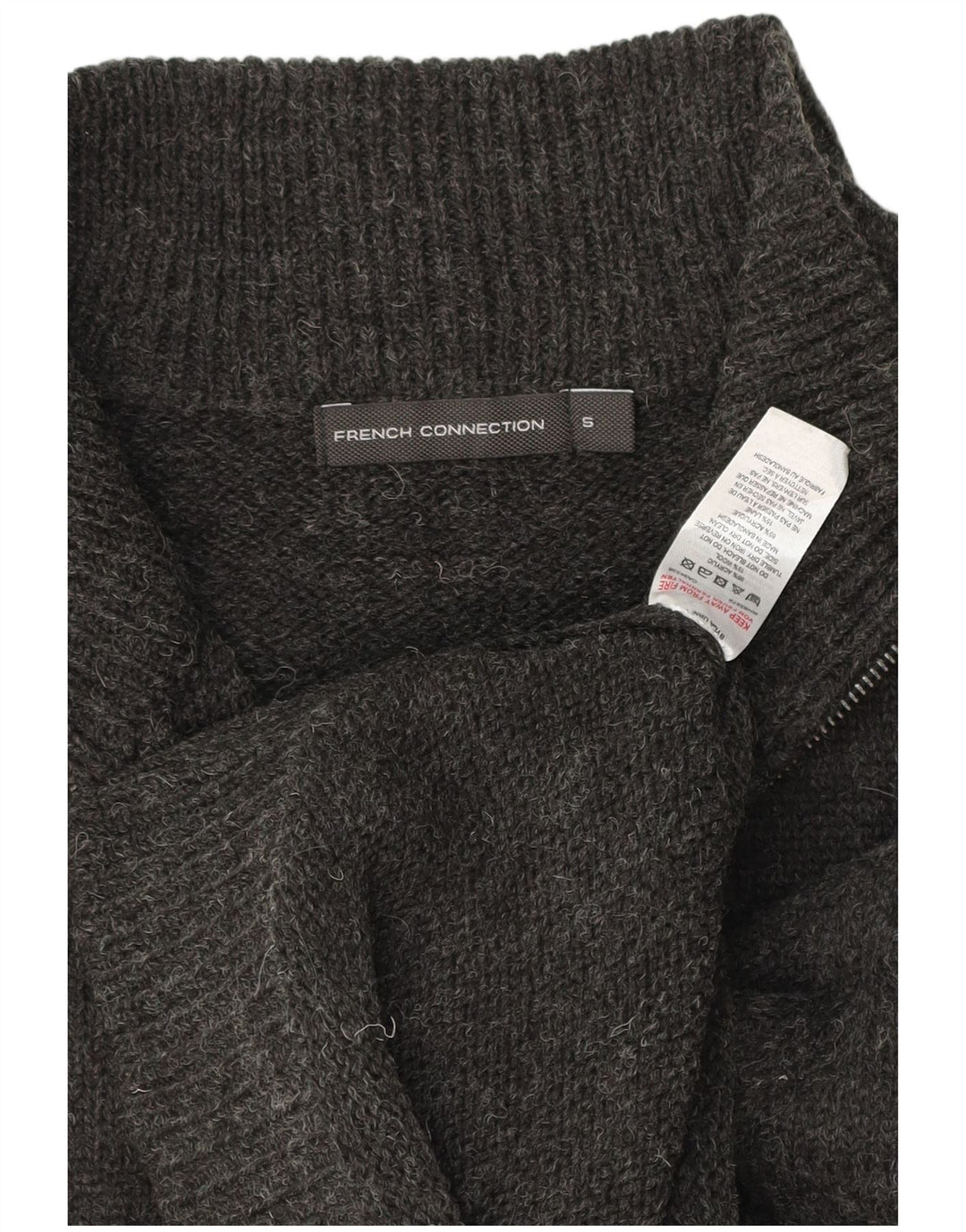 French Connection Mens Zip Neck Jumper Sweater Small Grey Acrylic