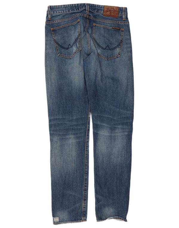 Superdry Mens Distressed Loose Fit tilspidsede jeans W32 L32 blå bomuld