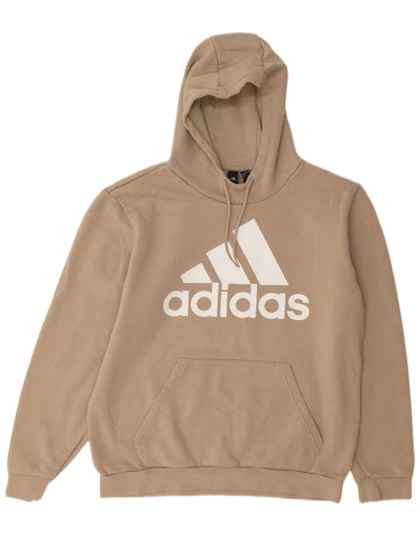 Adidas Mens Graphic Hoodie Jumper UK 44/46 Large Beige Cotton
