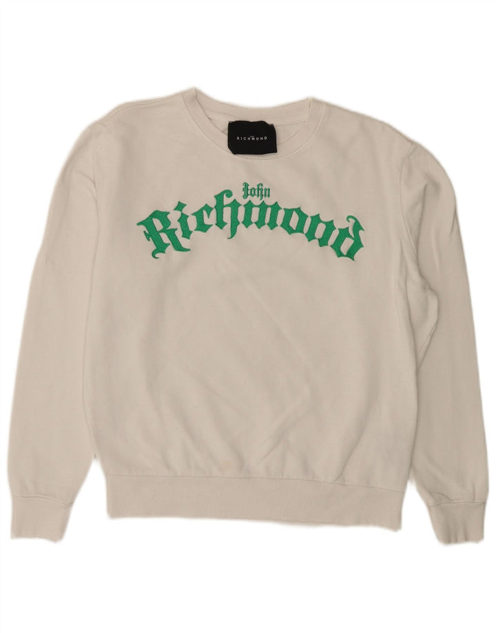 RICHMOND Womens Oversized Graphic Sweatshirt Jumper UK 10 Small White