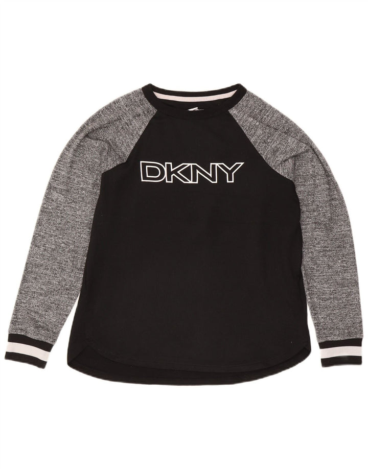 Dkny Womens Grafisk Top Langærmet UK 10 Small Black Colourblock Polyester