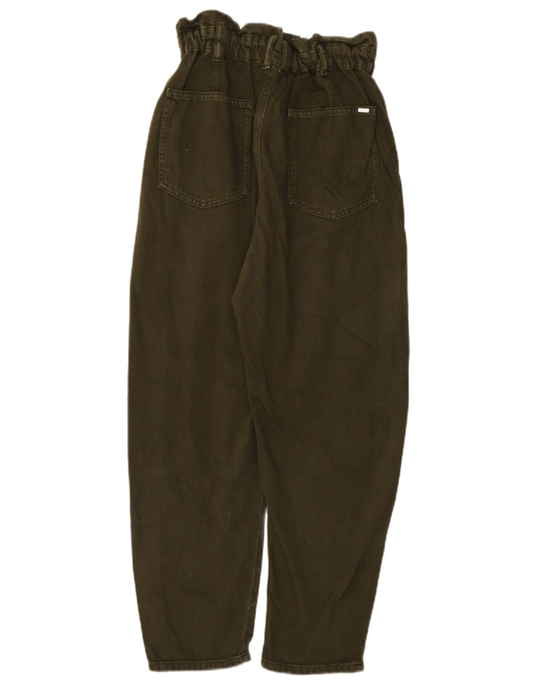 Zara Womens High Waist Loose Fit Cropped Trousers EU 38 Small W28 L26 Khaki
