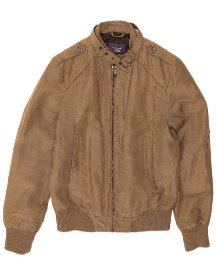 Zara Mens Military Bomber Jacket UK 36 Small Brown