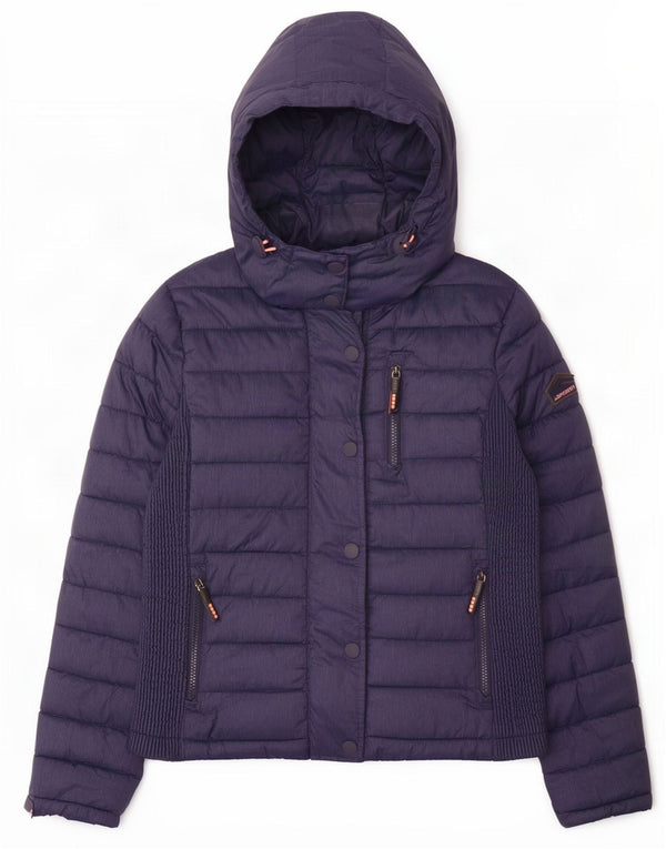 Giacca imbottita con cappuccio da donna Superdry UK 14 grande poliestere blu navy