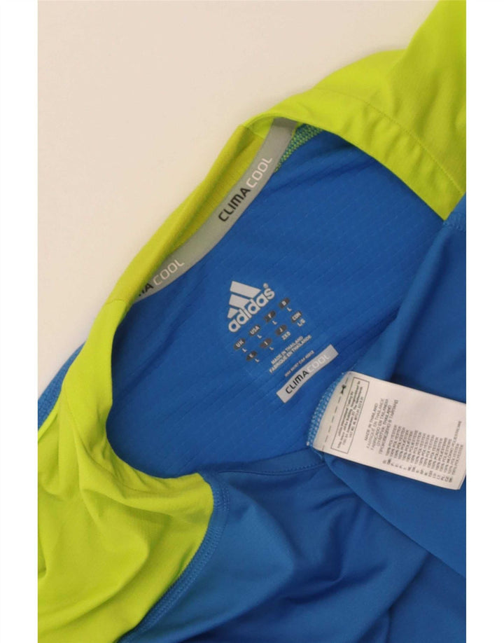Adidas Mens Climacool Regular Fit Top Manga Longa Grande Bloco Colorido Azul
