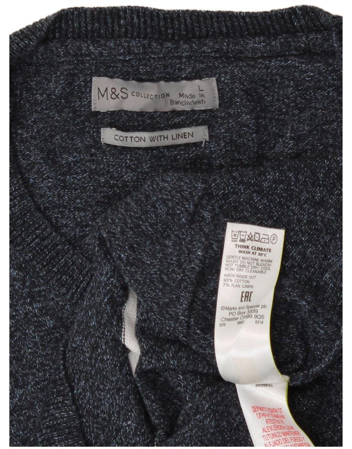 Marks & Spencer Maglione girocollo da uomo a righe grandi blu navy