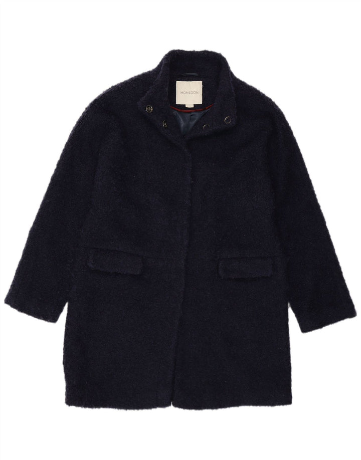 Monsoon Womens Overcoat UK 12 Medium  Navy Blue Polyester
