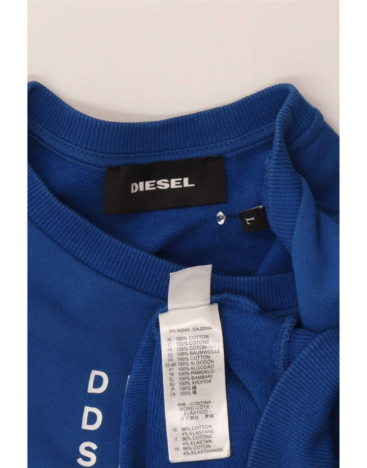 Diesel Mens Graphic Sweatshirt Jumper Large Blue Cotton