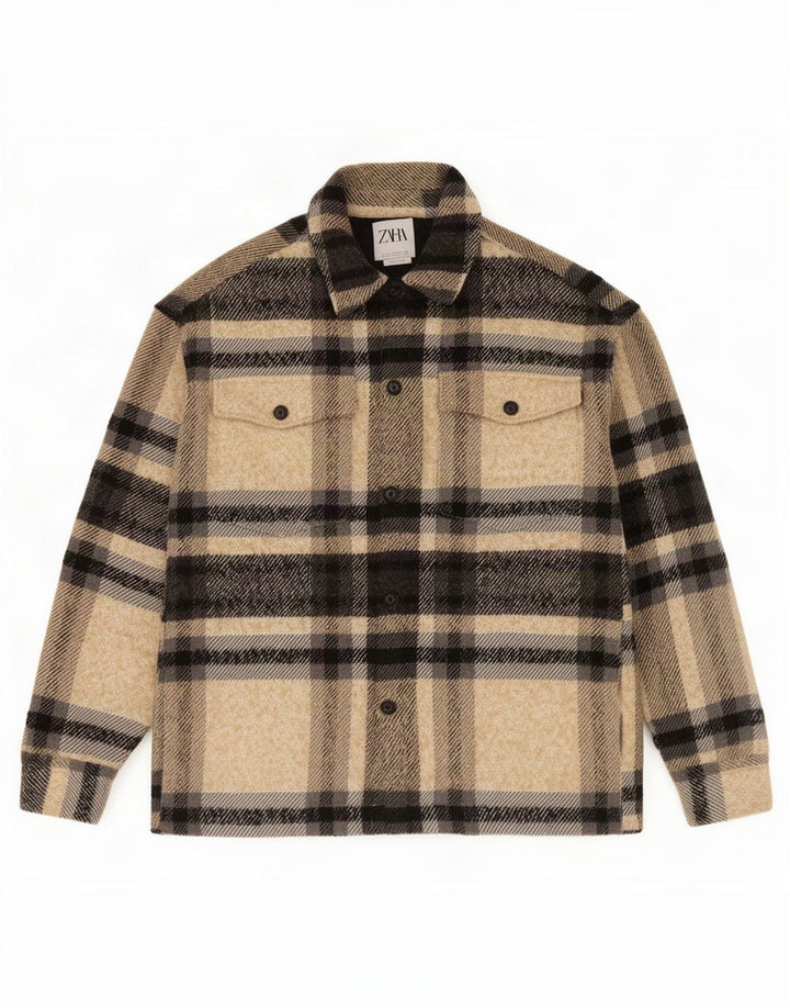 Giacca utility da uomo Zara UK 40 Poliestere a quadri beige grande