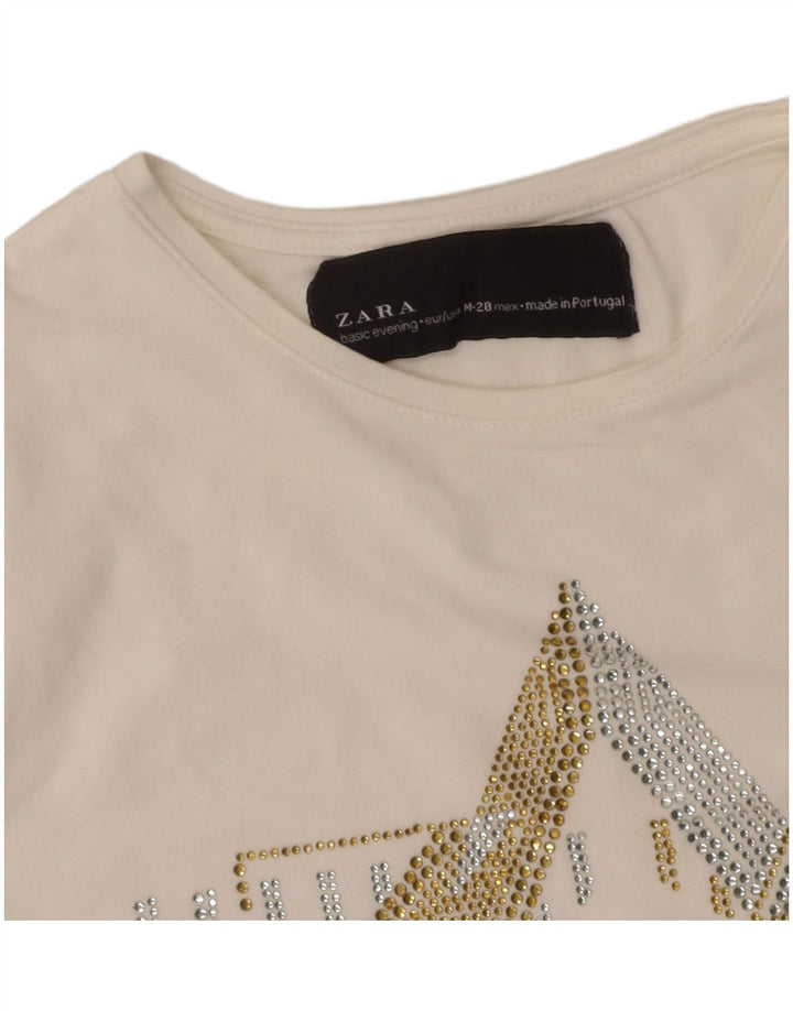 ZARA Womens Graphic T-Shirt Top UK 12 Medium White