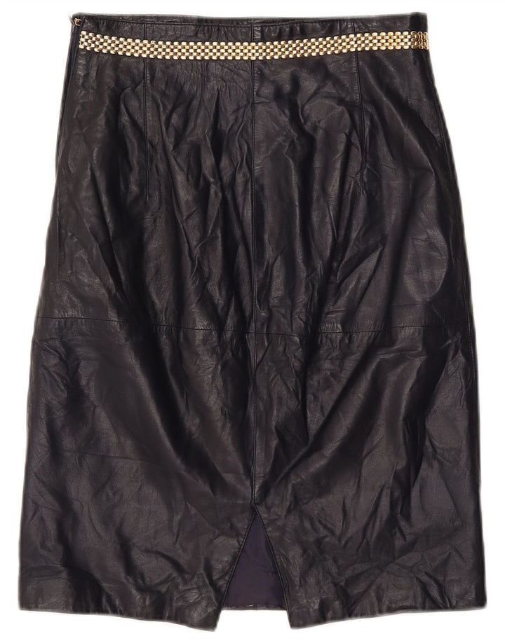 Vintage Womens Leather Skirt IT 46 Medium W26 Navy Blue Leather