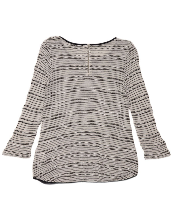 Oasis Dame 3/4 ærmet tunikatop UK 12 Medium hvid stribet viskose