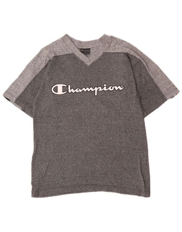 T-shirt grafica da uomo Champion Top Small in cotone color block grigio
