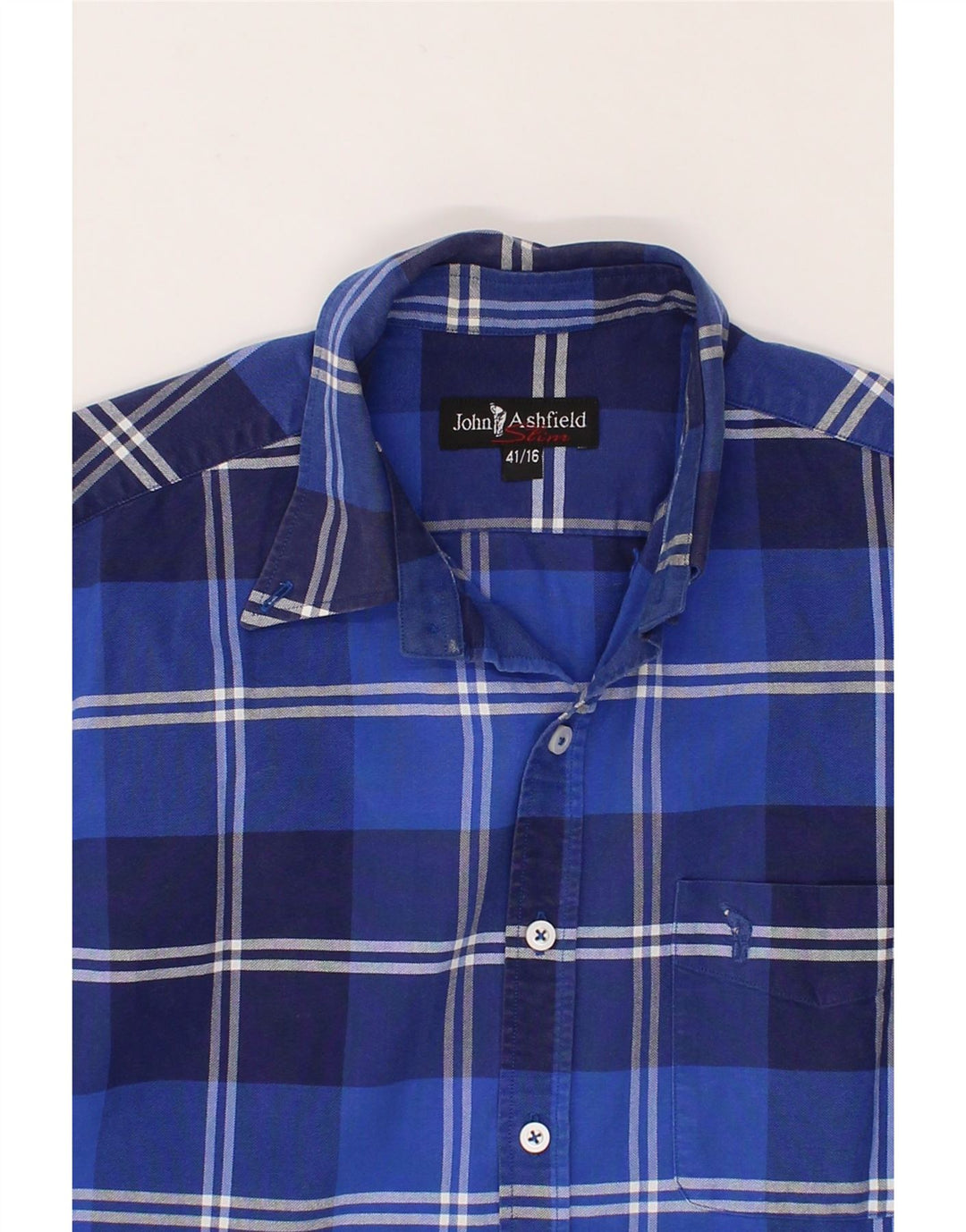 JOHN ASHFIELD Mens Shirt Size 16 41 Large Blue Check Cotton Vintage John Ashfield and Second-Hand John Ashfield from Messina Hembry 