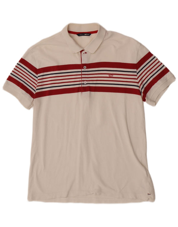 Gas Mens Polo Shirt XL White Striped Cotton