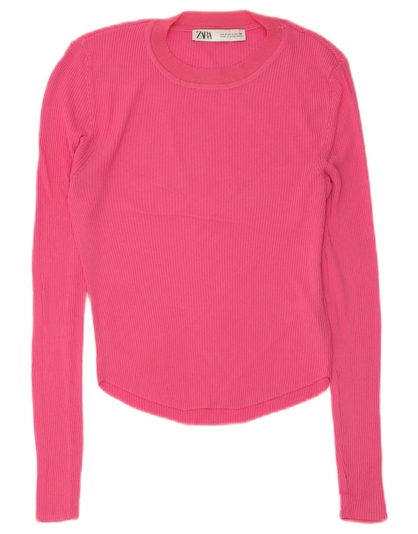 Zara Womens Regular Top Long Sleeve UK 8 Small Pink Viscose