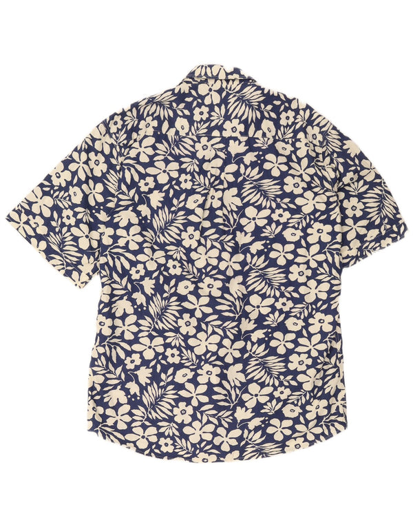 Vintage Mens Short Sleeve Shirt Medium Navy Blue Floral