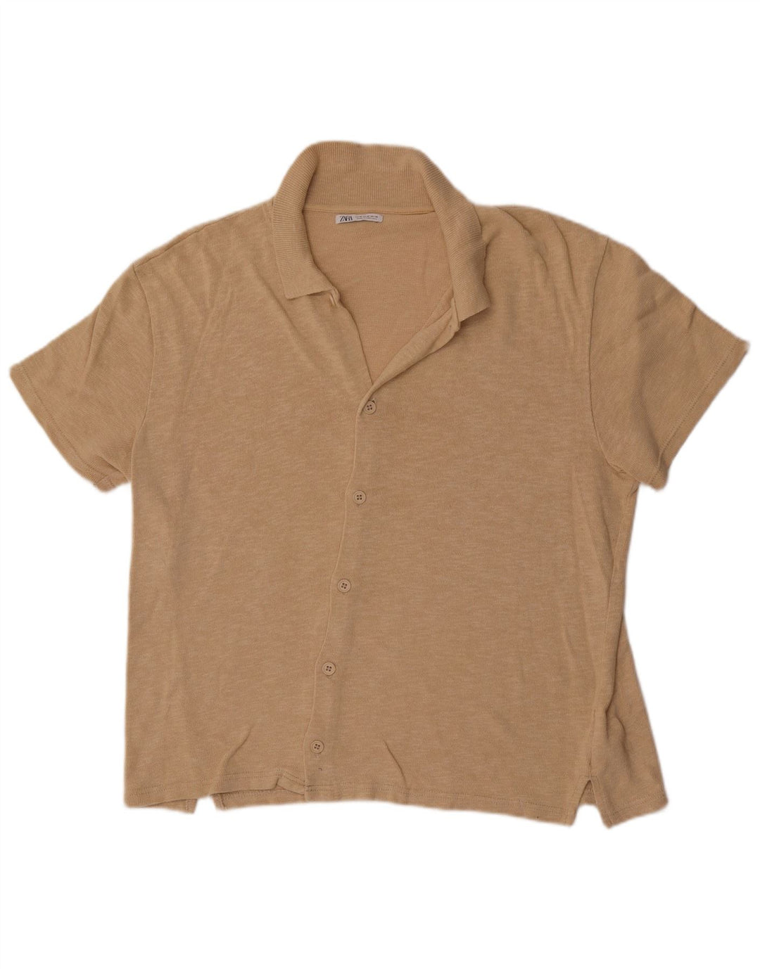 Zara Mens Short Sleeve Shirt Medium Beige Flecked Cotton