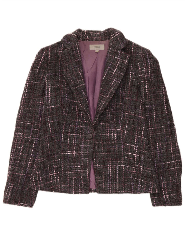 Marks & Spencer Veste blazer à 1 bouton pour femme UK 10 Petit carreaux gris