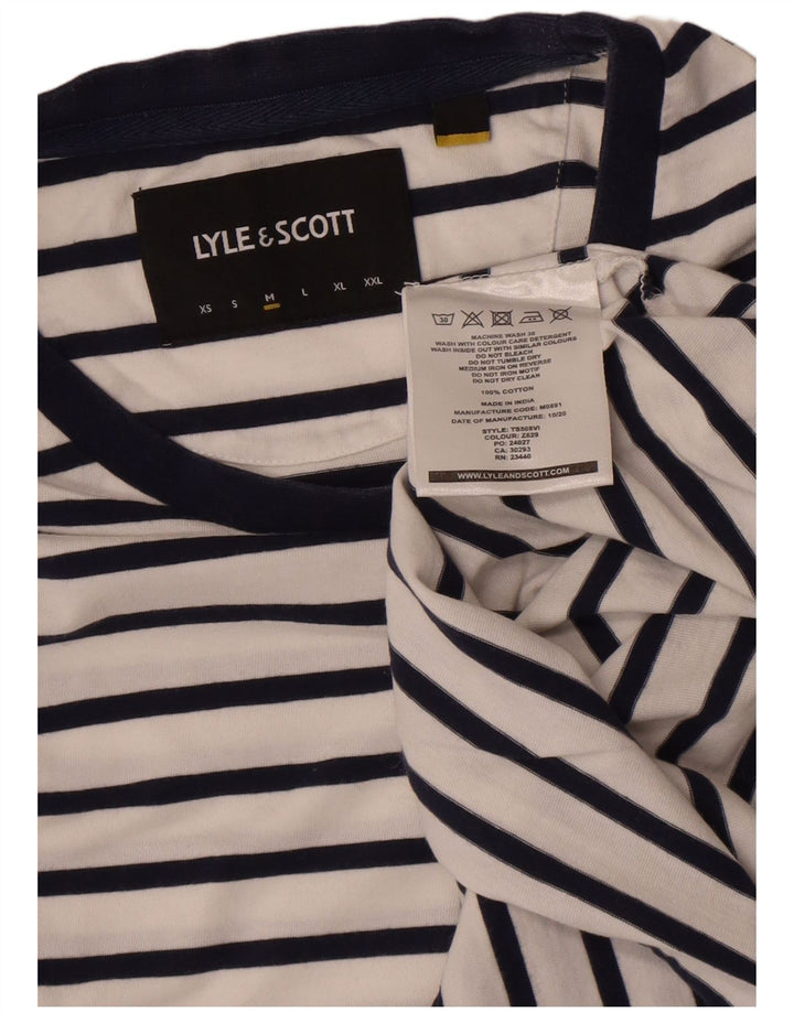 Lyle & Scott Mens T-Shirt Top Medium White Striped Cotton