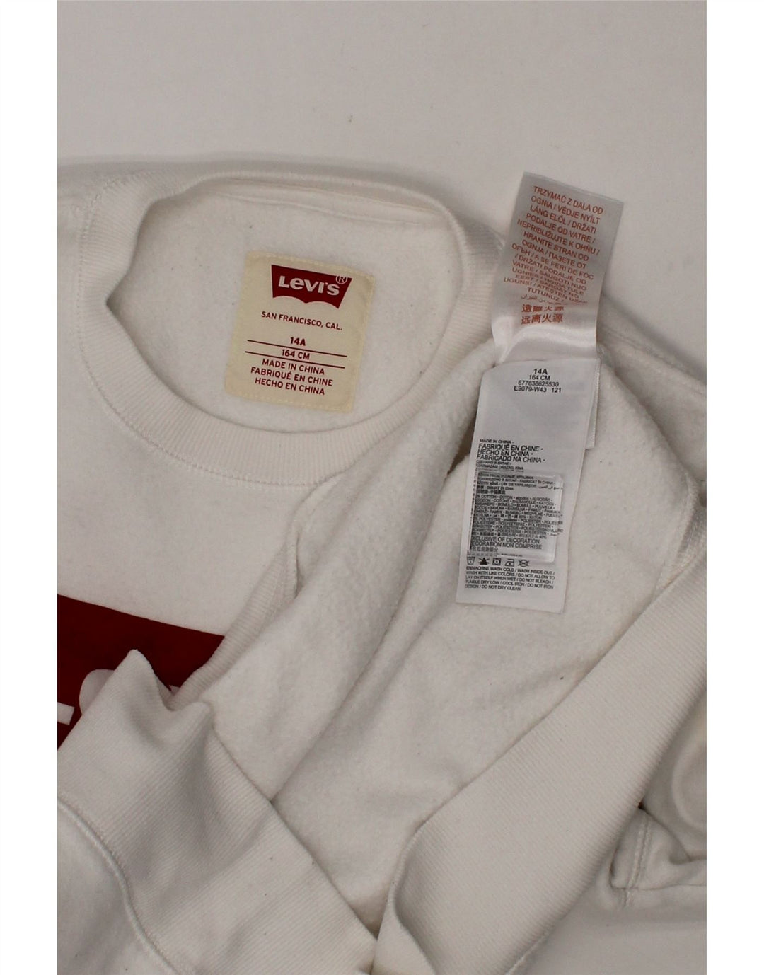 LEVI'S Boys Graphic Sweatshirt Jumper 13-14 Years White Cotton Vintage Levi's and Second-Hand Levi's from Messina Hembry 