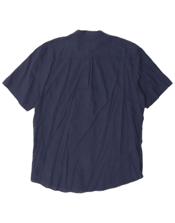 Farah Mens Short Sleeve Shirt XL Navy Blue Linen