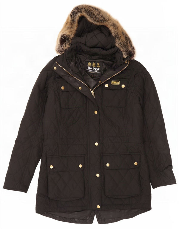 Pikowana kurtka parka damska Barbour o swobodnym kroju z kapturem UK 10, mała czarna