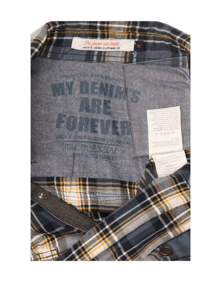 JACK & JONES Mens Flannel Shirt Medium Blue Check Cotton
