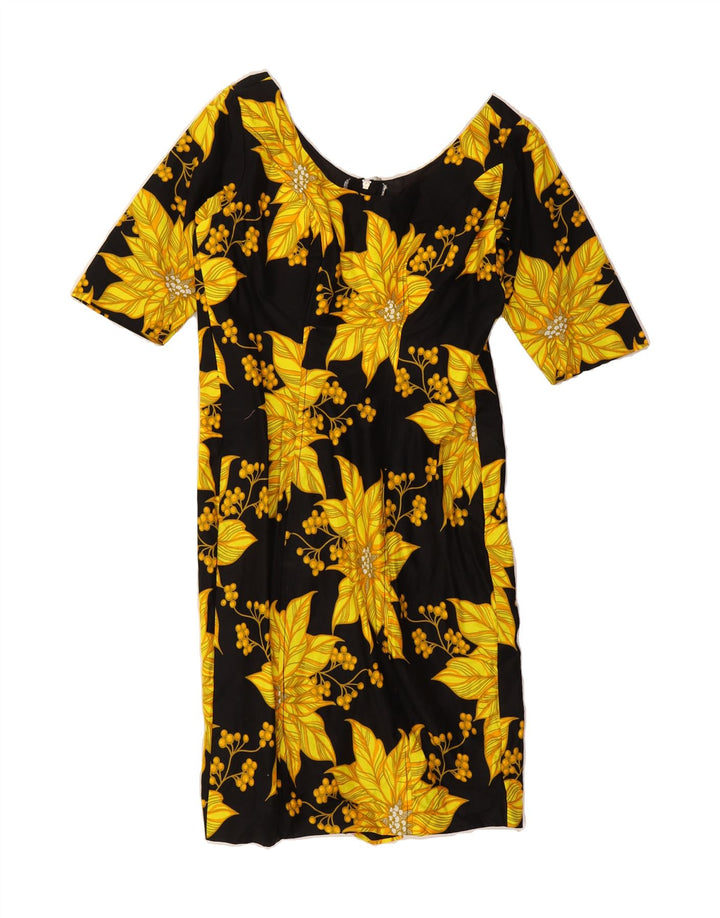 VINTAGE Womens Shift Dress UK 12 Medium Black Floral Vintage Vintage and Second-Hand Vintage from Messina Hembry 