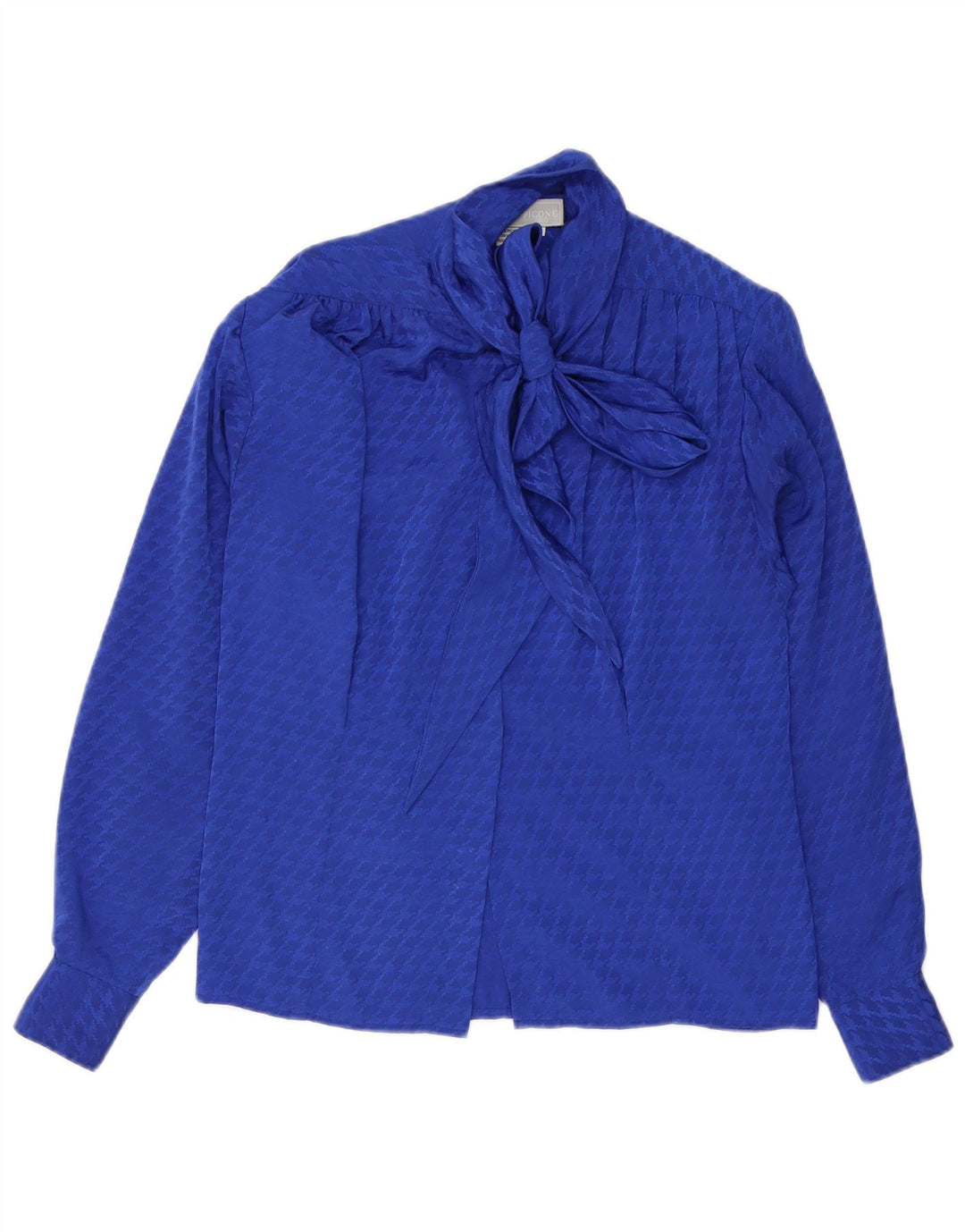Evan Picone Blusa con lazo frontal para mujer US 4 Small Blue Houndstooth