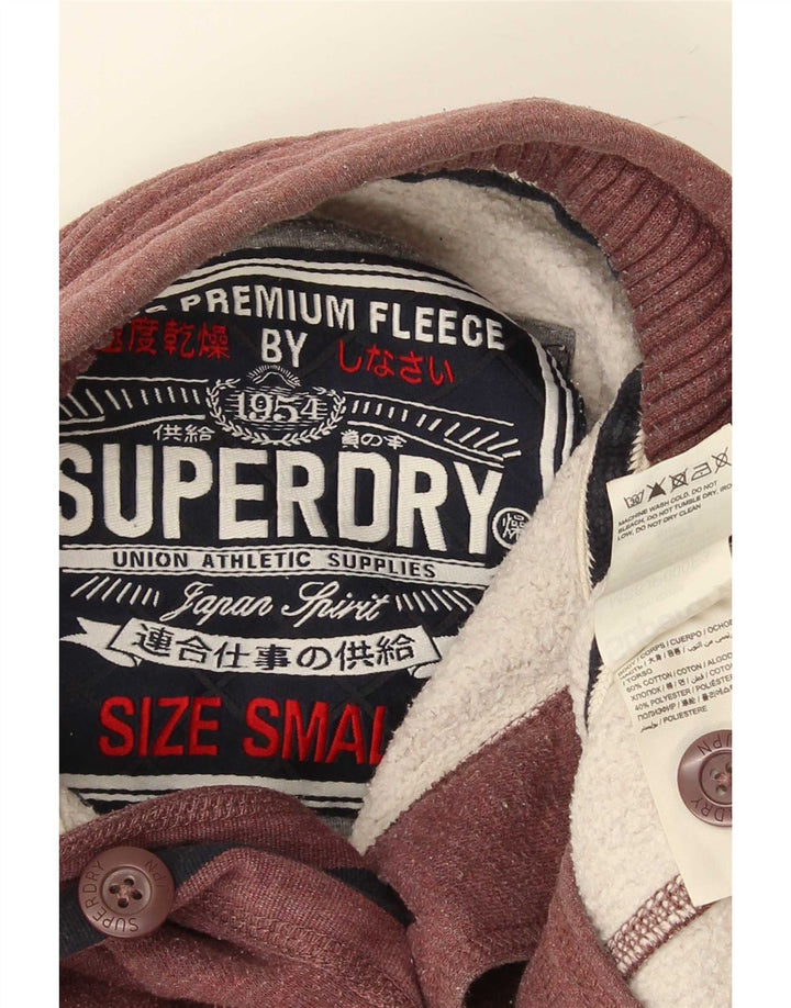 Superdry Herre Button Neck Sweatshirt Jumper Lille Bourgogne bomuld