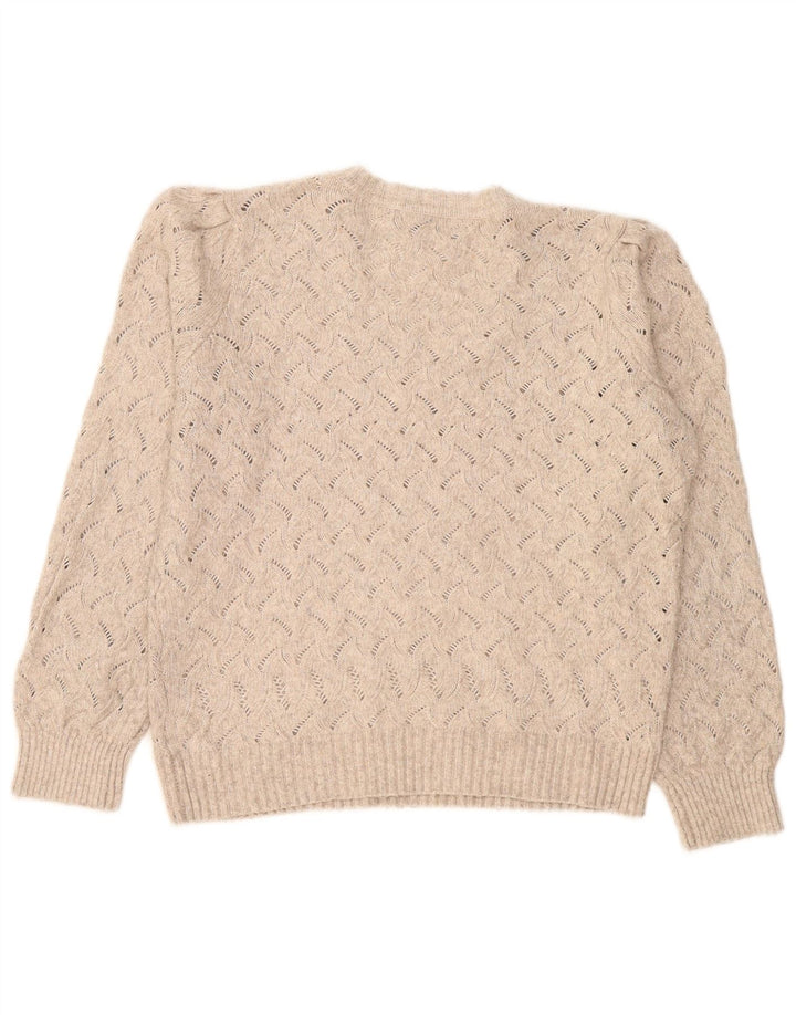 Marks & Spencer Womens Oversized V-Neck Jumper Sweater UK 14 Medium Beige