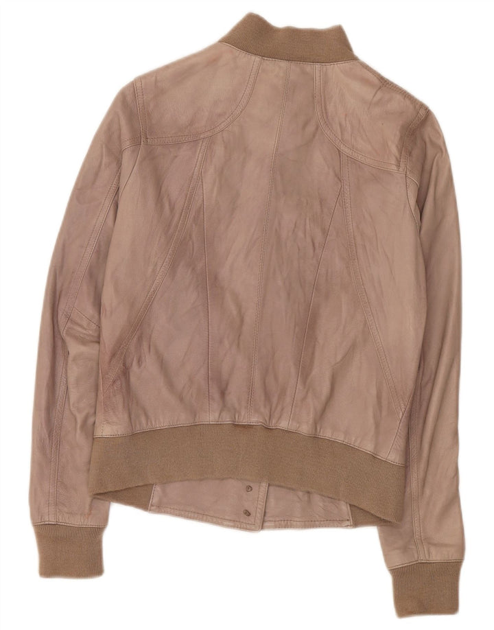 Zen Chaqueta de cuero corta para mujer UK 8 Small Cuero marrón