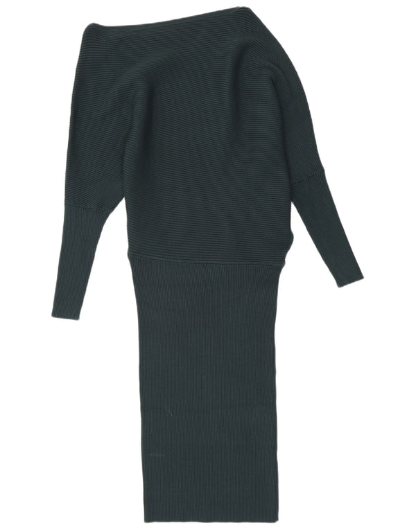 Reiss Damen Langarm-Schulterkleid UK 12 Mittelgrüne Viskose
