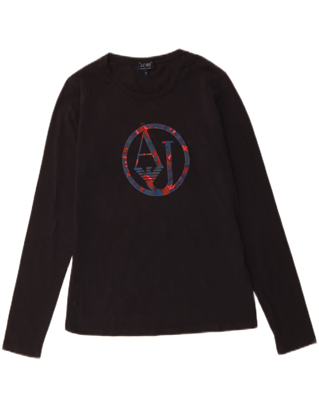 Armani Jeans Womens Graphic Top Long Sleeve IT 44 Medium Black Cotton
