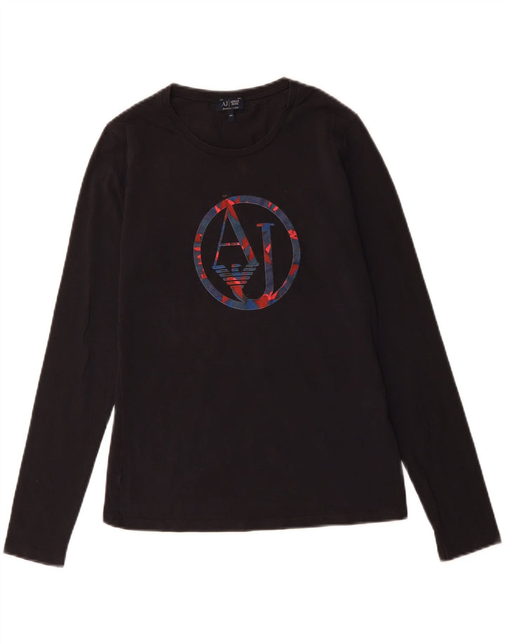 Armani Jeans Womens Graphic Top Long Sleeve IT 44 Medium Black Cotton