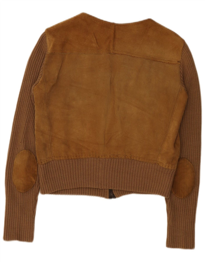 Vintage Womens Crop Suede Jacket UK 14 Medium Brown